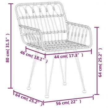 Gartenstühle 2 Stk. mit Armlehnen Schwarz 56x64x80 cm PE-Rattan