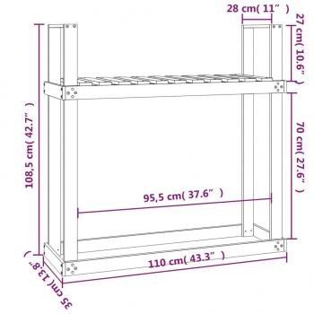 Kaminholzregal Grau 110x35x108,5 cm Massivholz Kiefer