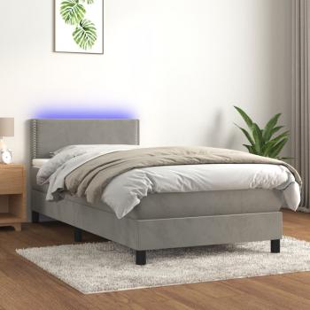 ARDEBO.de - Boxspringbett mit Matratze & LED Hellgrau 90x190 cm Samt