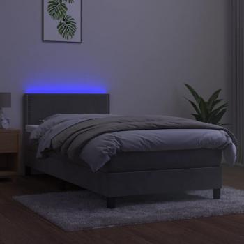 Boxspringbett mit Matratze & LED Hellgrau 90x190 cm Samt