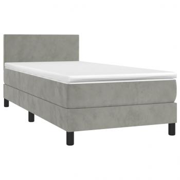 Boxspringbett mit Matratze & LED Hellgrau 90x190 cm Samt