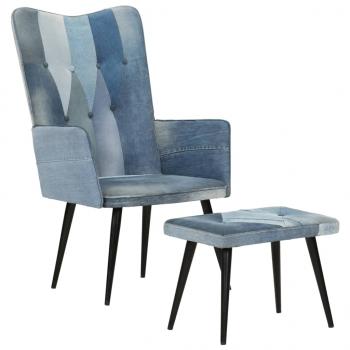 ARDEBO.de - Sessel mit Hocker Blau Denim Patchwork Canvas