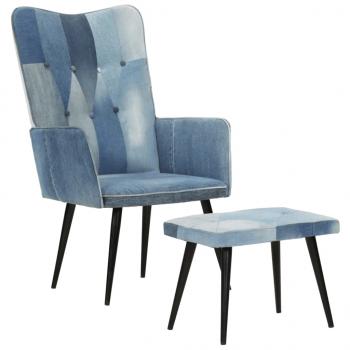 Sessel mit Hocker Blau Denim Patchwork Canvas