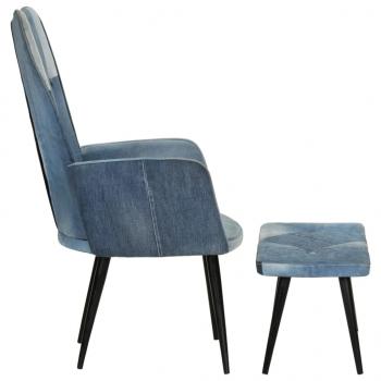 Sessel mit Hocker Blau Denim Patchwork Canvas