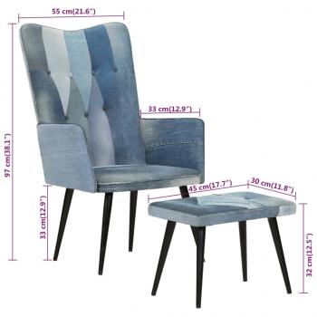 Sessel mit Hocker Blau Denim Patchwork Canvas