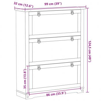 Schuhschrank Corona 99x32x124,5 cm Massivholz Kiefer