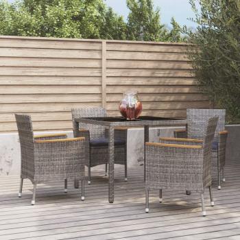 ARDEBO.de - 5-tlg. Garten-Essgruppe mit Kissen Grau Poly Rattan