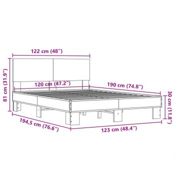 Bettgestell Braun Eichen-Optik 120x190 cm Holzwerkstoff Metall