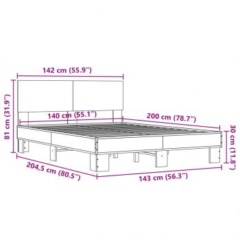 Bettgestell Braun Eichen-Optik 140x200 cm Holzwerkstoff Metall