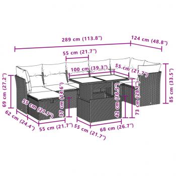 8-tlg. Garten-Sofagarnitur mit Kissen Schwarz Poly Rattan