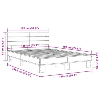 Bettgestell Sonoma-Eiche 135x190 cm Holzwerkstoff und Metall