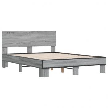 Bettgestell Grau Sonoma 135x190 cm Holzwerkstoff und Metall