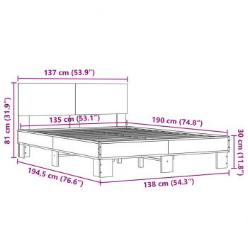 Bettgestell Grau Sonoma 135x190 cm Holzwerkstoff und Metall