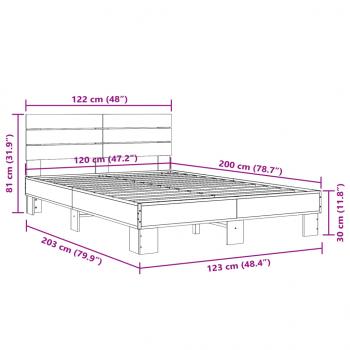 Bettgestell Braun Eichen-Optik 120x200 cm Holzwerkstoff Metall