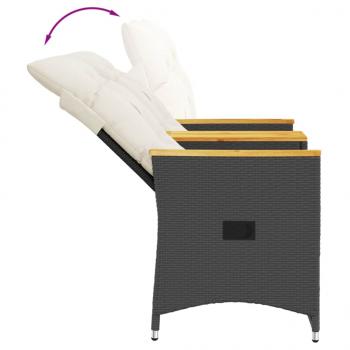 Gartensofa 2-Sitzer Verstellbar mit Tisch Schwarz Poly Rattan