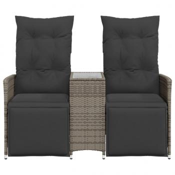 Gartensofa 2-Sitzer Verstellbar mit Tisch Grau Poly Rattan