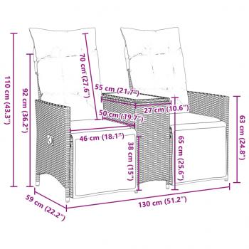 Gartensofa 2-Sitzer Verstellbar mit Tisch Grau Poly Rattan