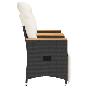 Gartensofa 2-Sitzer Verstellbar mit Tisch Schwarz Poly Rattan