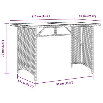 Gartentisch mit Glasplatte Hellgrau 110x68x70 cm Poly Rattan