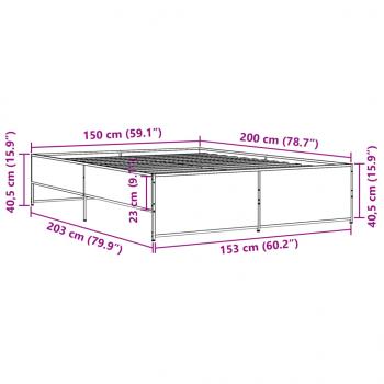 Bettgestell Braun Eichen-Optik 150x200 cm Holzwerkstoff Metall