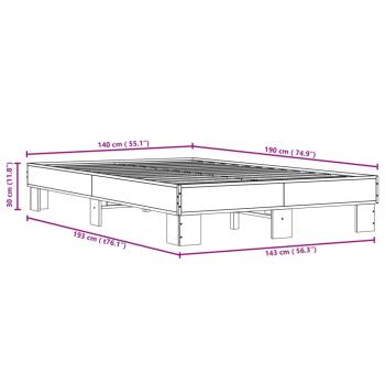 Bettgestell Braun Eichen-Optik 140x190 cm Holzwerkstoff Metall