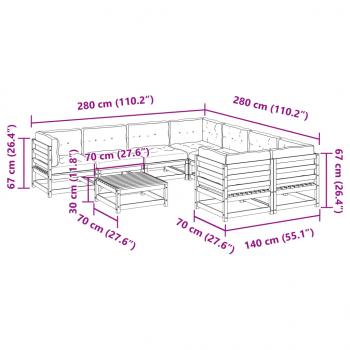 9-tlg. Garten-Sofagarnitur mit Kissen Wachsbraun Kiefernholz