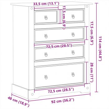 Kommode Corona 92x48x114 cm Massivholz Kiefer