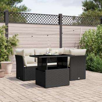 ARDEBO.de - 5-tlg. Garten-Sofagarnitur mit Kissen Schwarz Poly Rattan