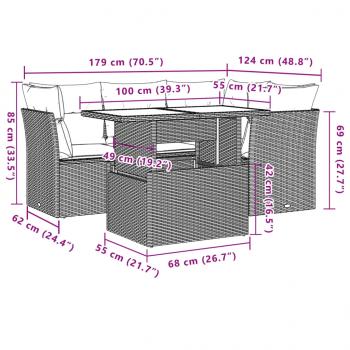 5-tlg. Garten-Sofagarnitur mit Kissen Schwarz Poly Rattan