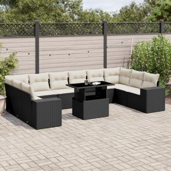 ARDEBO.de - 11-tlg. Garten-Sofagarnitur mit Kissen Schwarz Poly Rattan