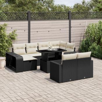 ARDEBO.de - 11-tlg. Garten-Sofagarnitur mit Kissen Schwarz Poly Rattan