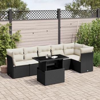 ARDEBO.de - 7-tlg. Garten-Sofagarnitur mit Kissen Schwarz Poly Rattan