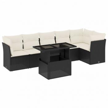 7-tlg. Garten-Sofagarnitur mit Kissen Schwarz Poly Rattan