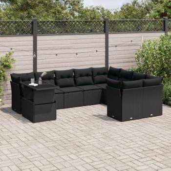 ARDEBO.de - 10-tlg. Garten-Sofagarnitur mit Kissen Schwarz Poly Rattan