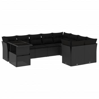 10-tlg. Garten-Sofagarnitur mit Kissen Schwarz Poly Rattan