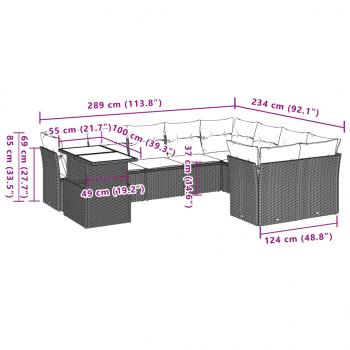 10-tlg. Garten-Sofagarnitur mit Kissen Schwarz Poly Rattan