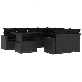 9-tlg. Garten-Sofagarnitur mit Kissen Schwarz Poly Rattan