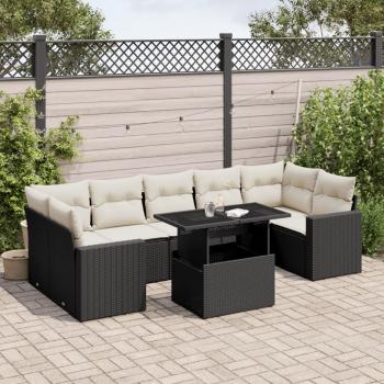 ARDEBO.de - 8-tlg. Garten-Sofagarnitur mit Kissen Schwarz Poly Rattan