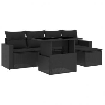 6-tlg. Garten-Sofagarnitur mit Kissen Schwarz Poly Rattan