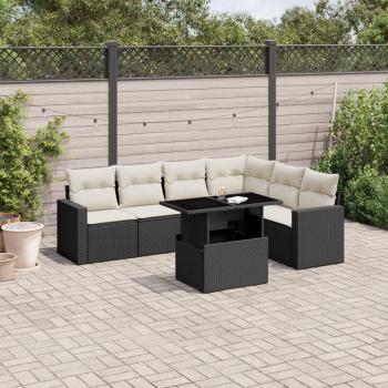 ARDEBO.de - 7-tlg. Garten-Sofagarnitur mit Kissen Schwarz Poly Rattan