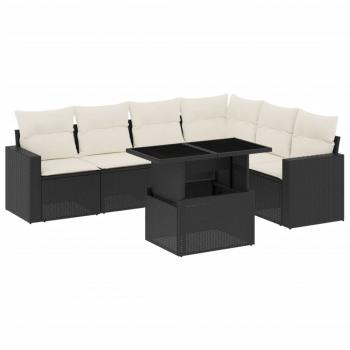 7-tlg. Garten-Sofagarnitur mit Kissen Schwarz Poly Rattan