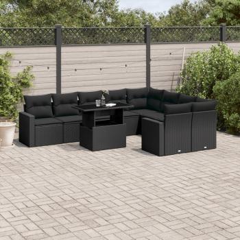 ARDEBO.de - 10-tlg. Garten-Sofagarnitur mit Kissen Schwarz Poly Rattan