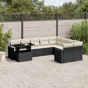 ARDEBO.de - 10-tlg. Garten-Sofagarnitur mit Kissen Schwarz Poly Rattan