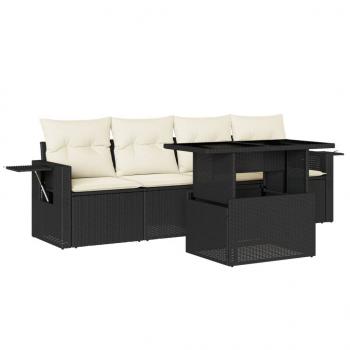 5-tlg. Garten-Sofagarnitur mit Kissen Schwarz Poly Rattan