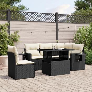 ARDEBO.de - 6-tlg. Garten-Sofagarnitur mit Kissen Schwarz Poly Rattan