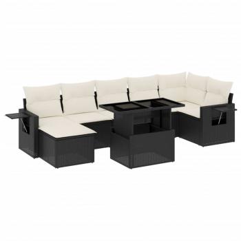 8-tlg. Garten-Sofagarnitur mit Kissen Schwarz Poly Rattan