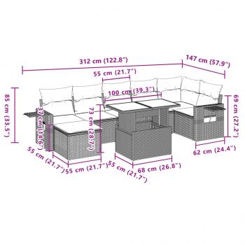 8-tlg. Garten-Sofagarnitur mit Kissen Schwarz Poly Rattan