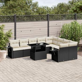 ARDEBO.de - 10-tlg. Garten-Sofagarnitur mit Kissen Schwarz Poly Rattan