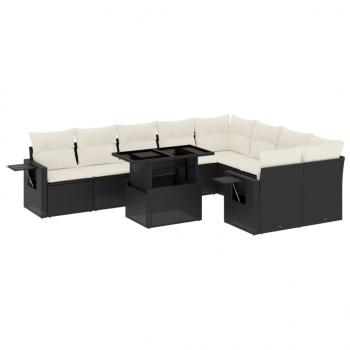 10-tlg. Garten-Sofagarnitur mit Kissen Schwarz Poly Rattan