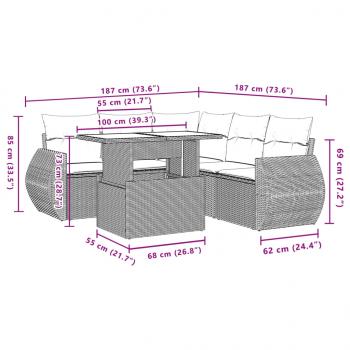 6-tlg. Garten-Sofagarnitur mit Kissen Schwarz Poly Rattan